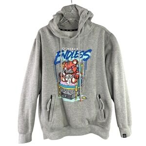 RS1NE Men's M/L Remains Endless Gray Embroidered Fleece Sweatshirt Hoodie **READ